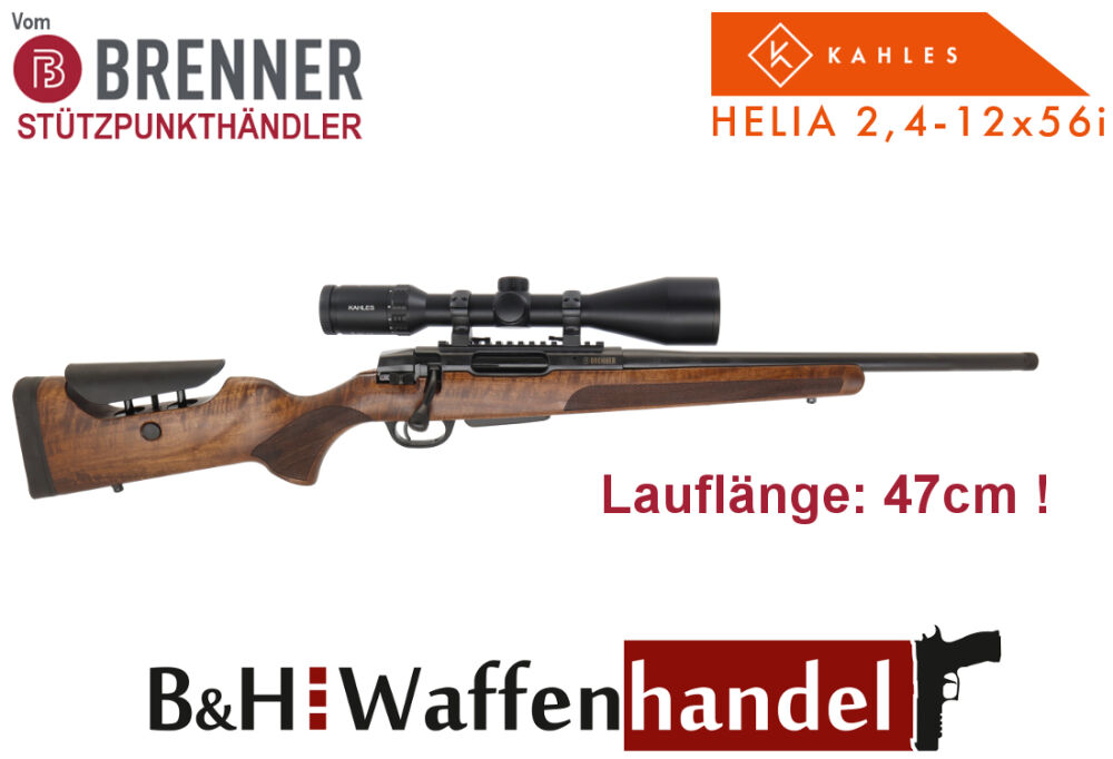 Brenner Komplettpaket: Repetierbüchse BR20 L.E. (verstellbarer Schaftrücken, LL 47cm) mit Kahles Helia 2.4-12x56i Komplettset